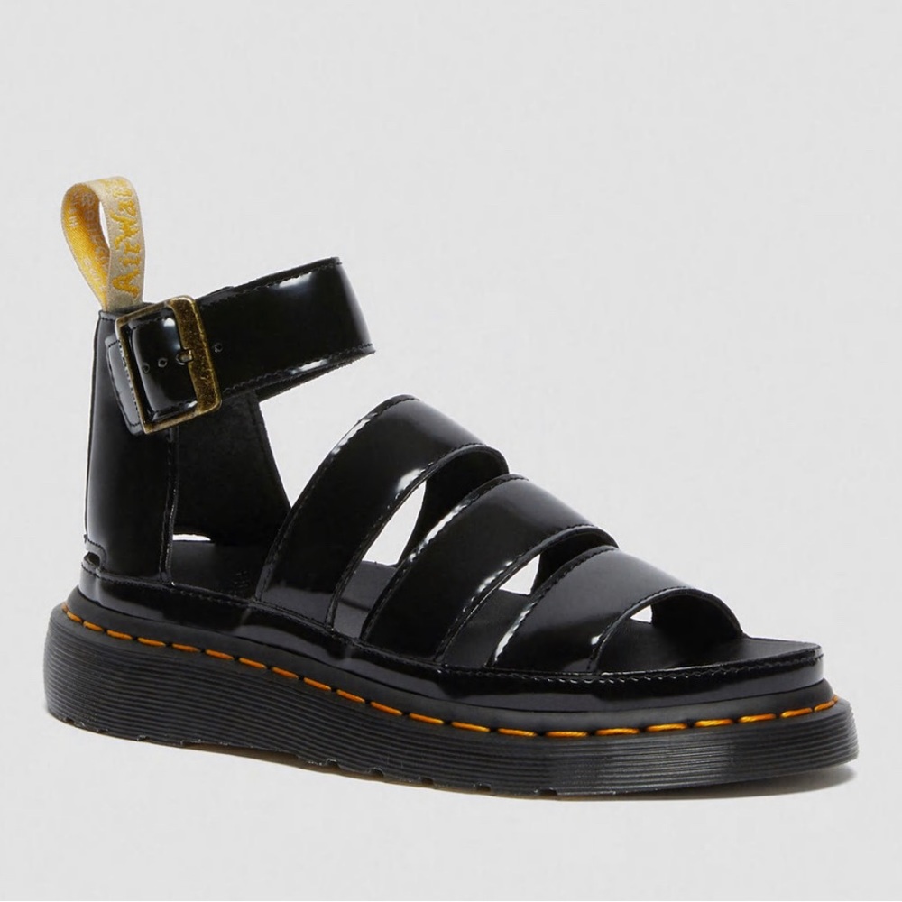 Dr Martens Clarissa II Black Patent Leather Sandals. size 9 Shoe runs large